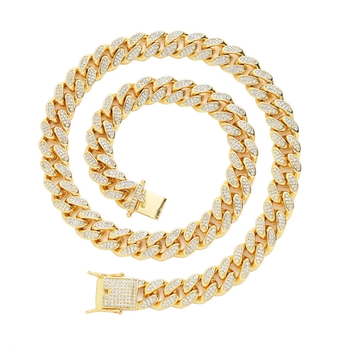 

NL016 Hip-Hop Alloy Full Diamond Cuban Necklace, Size: 45cm (Gold)