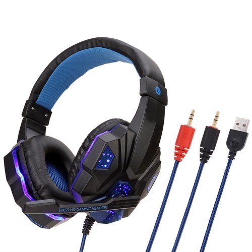 

Soyto SY830 Computer Games Luminous Wired Headset, Color: For PC (Black Blue)