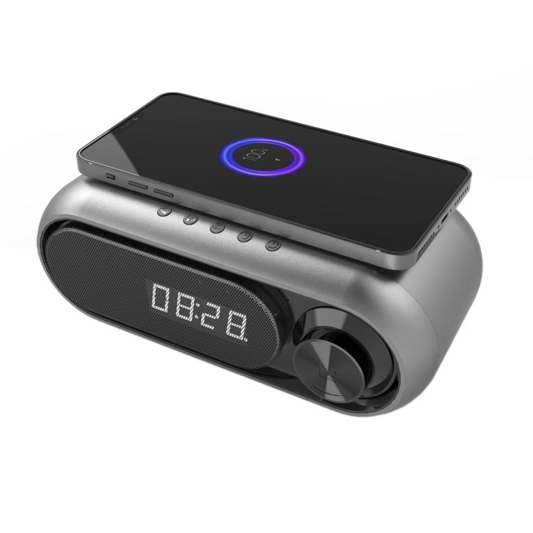 

Wireless Charging Bluetooth Speaker Desktop LED Clock(Metallic Gray 5W)