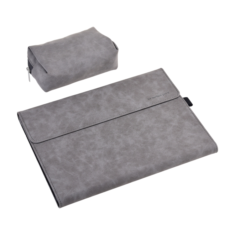 

13 inch Leather Tablet Protective Case For Microsoft Surface Pro X, Color: Light Gray + Power Bag