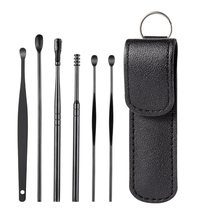 

5 Sets 6 In 1 Stainless Steel Spring Spiral Portable Ear Pick, Specification: Black