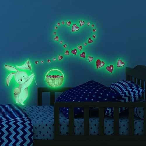 

2 PCS YG201-Q Cartoon Rabbit Love Heart Luminous Decorative Wall Sticker, Specification: 30 x 30cm