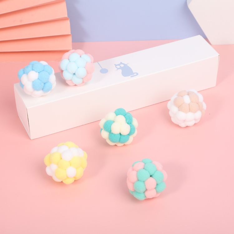 

6 PCS CT0115 Macaron-Colored Plush Ball Funny Cat Toy
