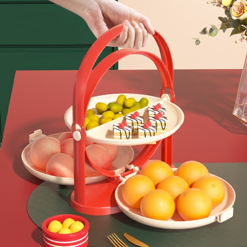 

Household Double-Layer Portable Folding Fruit Tray(Red Pink)