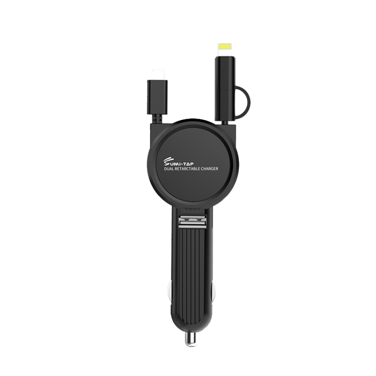 

Sumitap SLCC-001 Car Charger with 8 Pin + Micro USB + USB-C / Type-C Retractable Cable, Model: USB Type (Black)