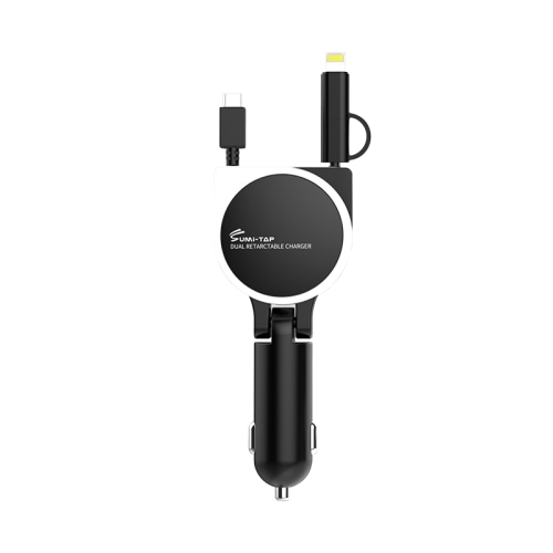 

Sumitap SLCC-001 Car Charger with 8 Pin + Micro USB + USB-C / Type-C Retractable Cable, Model: Folding Type (Black)