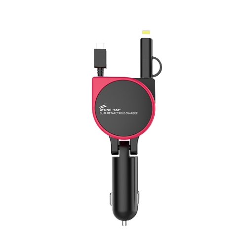 

Sumitap SLCC-001 Car Charger with 8 Pin + Micro USB + USB-C / Type-C Retractable Cable, Model: Folding Type (Red)