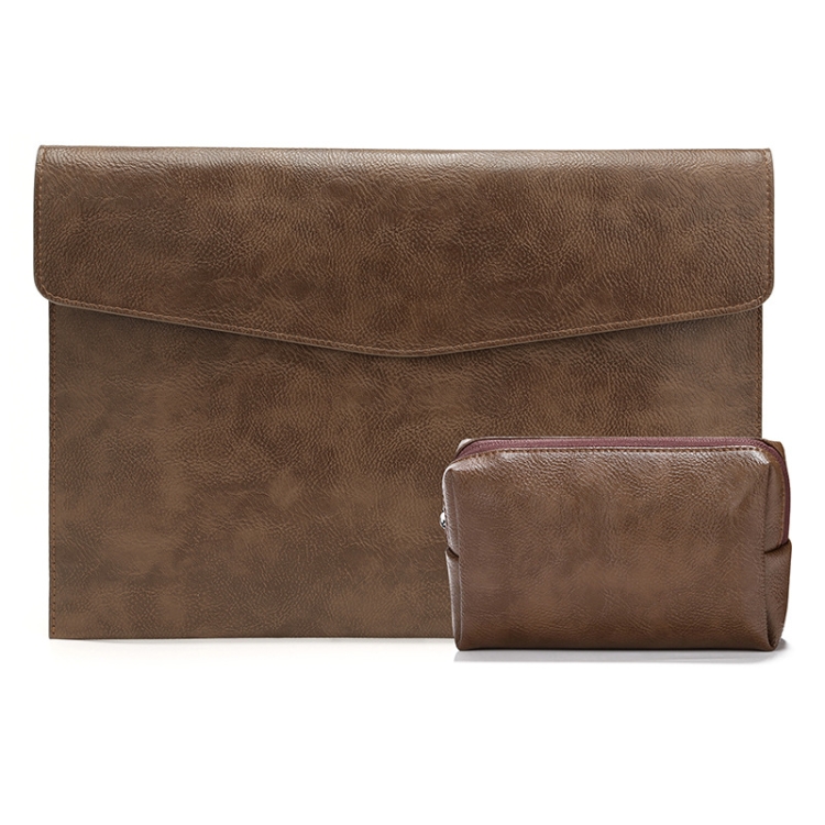 

PU Leather Litchi Pattern Sleeve Case For 13.3 Inch Laptop, Style: Liner Bag + Power Bag (Dark Brown)