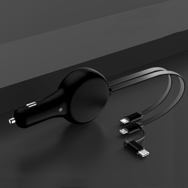 

SUMI-TAP WDCC-003 Car Charger with 8 Pin + Micro USB + USB-C / Type-C Retractable Cable(Black)