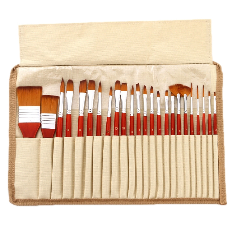 

24 PCS/Set Canvas Bag Nylon Wool Gouache Brush Set(Red Pole)