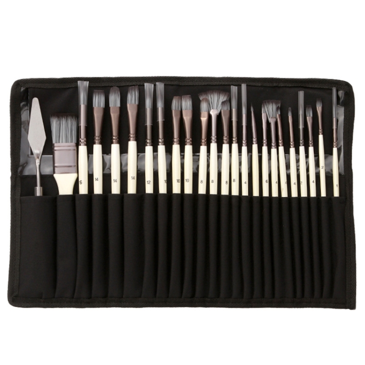 

24 PCS/Set Canvas Bag Nylon Wool Gouache Brush Set(Pearl White Pole Black Bag)
