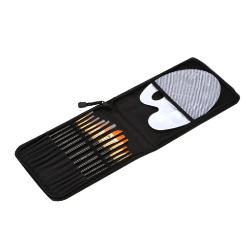 

12 PCS/Set Multi-Function Gouache Oil Brush Set With Storage Bag Palette Scraper(Black)
