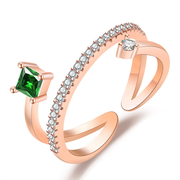 

2 PCS J356 Ladies Emerald Zircon Double Micro Setting Open Ring(Rose Gold)