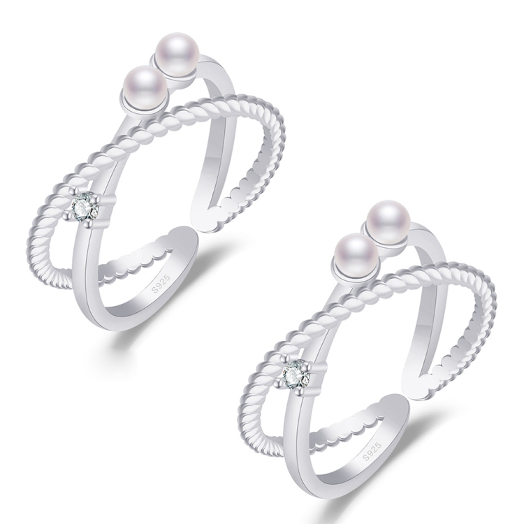 

2 PCS J358 Ladies Fashion Pearl Index Finger Open Ring(White Gold)