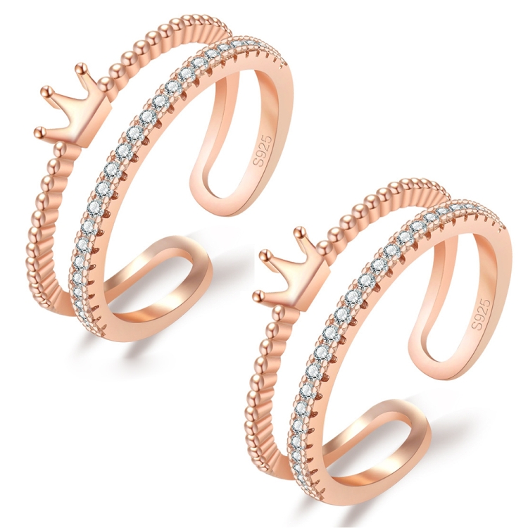 

2 PCS J330 Crown Double Layer Open Adjustable Ladies Ring(Rose Gold)