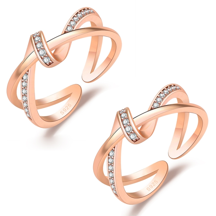 

2 PCS J350 Cross Corrugated Silk Open Adjustable Ladies Ring(Rose Gold)