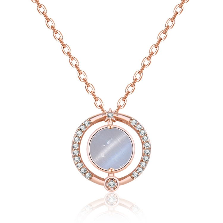 

2 PCS A211 Ladies Moonlight Opal Pendant Clavicle Necklace(Rose Gold With Chain)