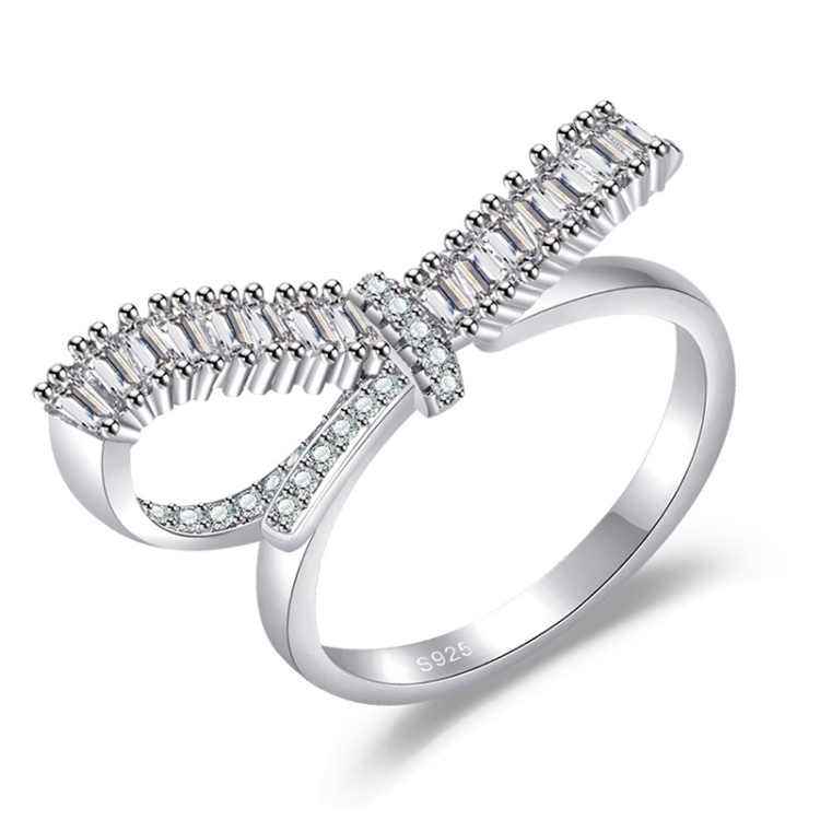 

2 PCS J26 Bow Zirconia Open Adjustable Ladies Ring(White Gold)