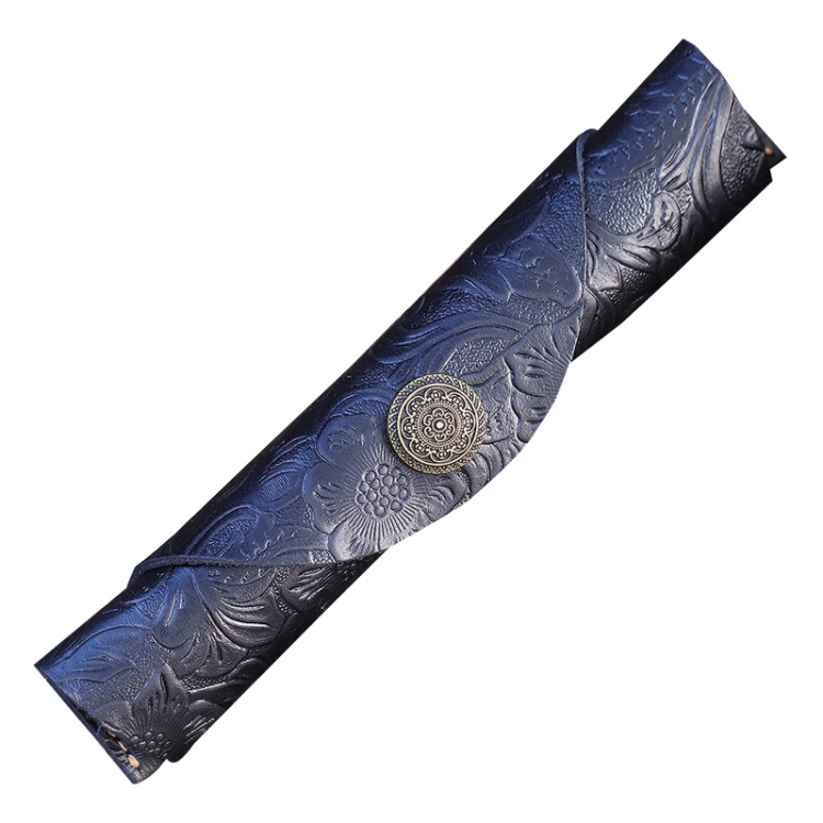 

W-T24 Literary Retro Leather Roller Blind Pencil Case(Black Carved)