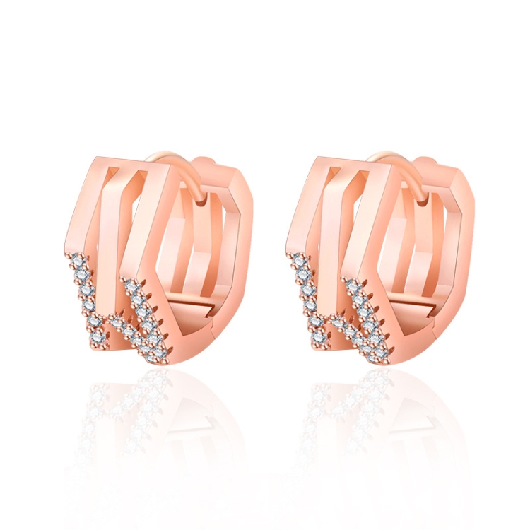 

2 Pairs K22 Women Geometric Cutout Micro-Set Diamond Ear Buckles(Rose Gold )