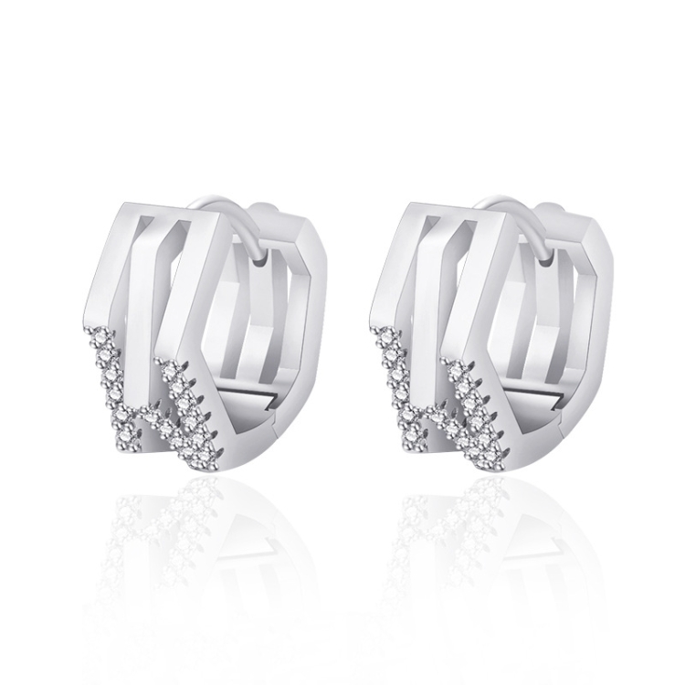 

2 Pairs K22 Women Geometric Cutout Micro-Set Diamond Ear Buckles(Platinum )