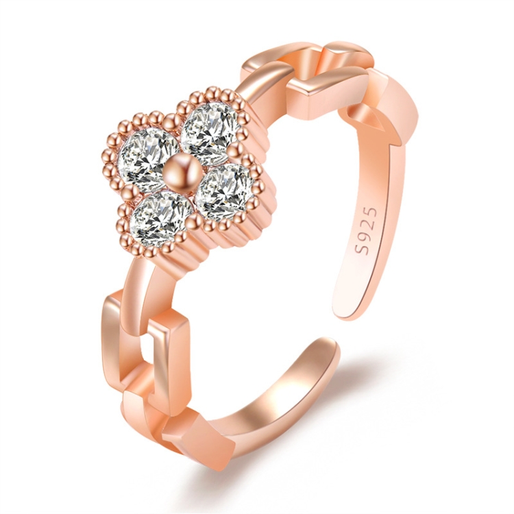 

2 PCS J328 Four-Leaf Clover Zircon Inlaid Open Adjustable Ring(Rose Gold)