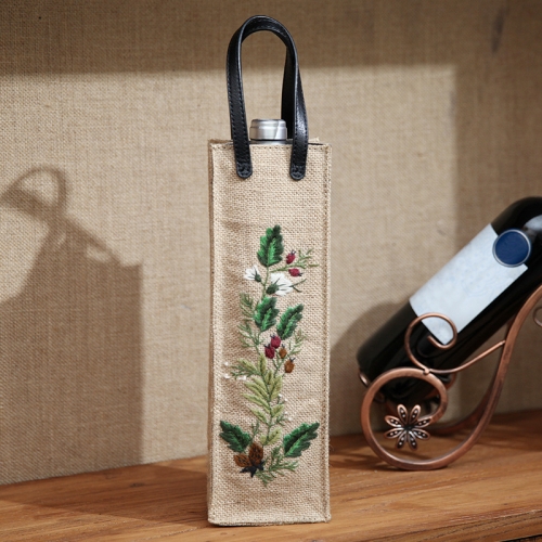 

Hand-Embroidered Three-Dimensional Fabric Wine Bottle Storage Bag, Pattern:(Autumn)