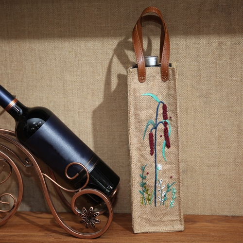 

Hand-Embroidered Three-Dimensional Fabric Wine Bottle Storage Bag, Pattern:(Millet)