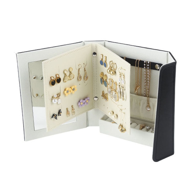 

Sp01196 Tri-Fold Wave Book Design Jewelry Storage Box With Mirror(Black)