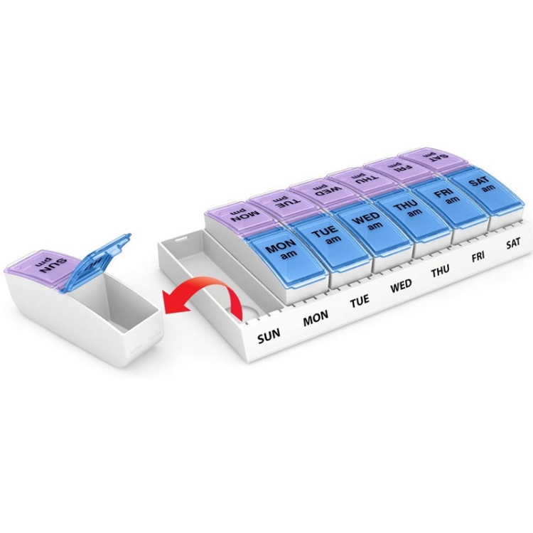 

7 Days Removable Pill Box with Chassis Double Row 14 Grid Flip Plastic Pill Box