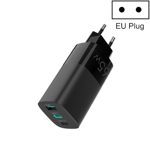 QGeeM QG-CHGAN01 65W 3 In 1 Gallium Nitride PD3.0 Charger, Style: EU Plug (Black)