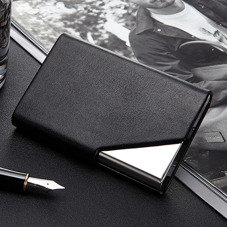 

Men Leather Stainless Steel Business Card Clamp(Black)