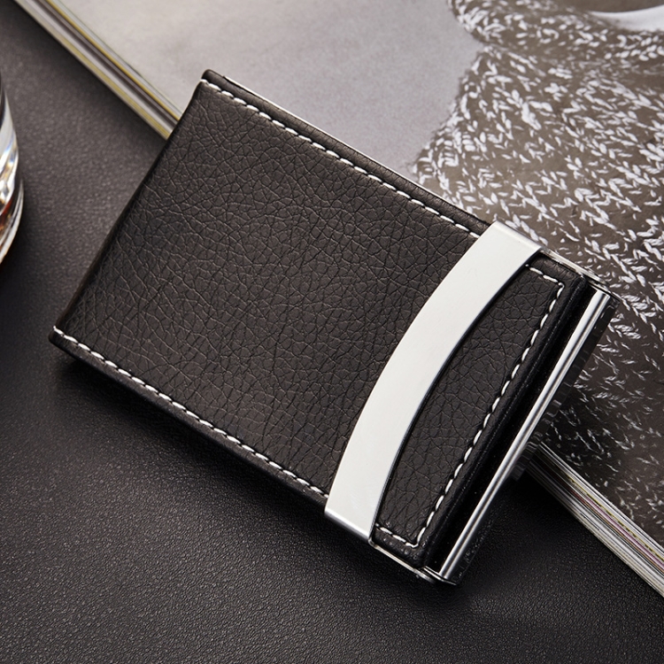 

Male Ladies Business Card Holder Flip Stainless Steel Metal Business Card Box Clip(Black Vertical)
