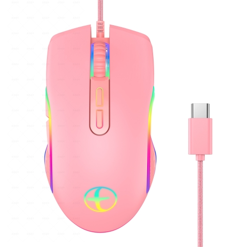 

E32 7 Keys 3200 DPI Pink Girls RGB Glowing Wired Mouse Gaming Mouse, Interface: Type-C