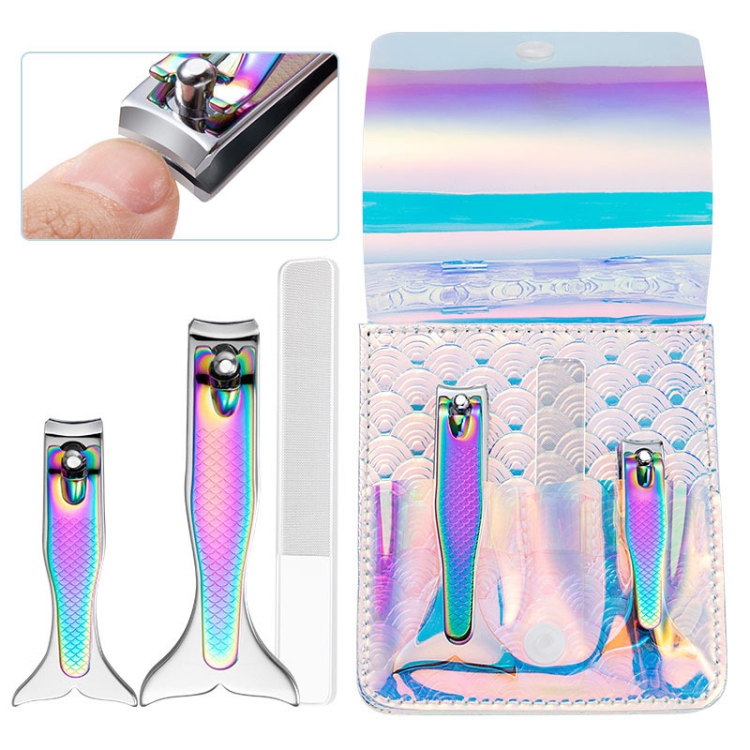 

3 In 1 Color Titanium Nail Clipper Gradient Mermaid Handle Nail Clipper Nail Art Tool