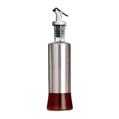 

4 PCS Stainless Steel Glass Oil Bottle Kitchen Pressed Seasoning Bottle, Capacity: 300ml