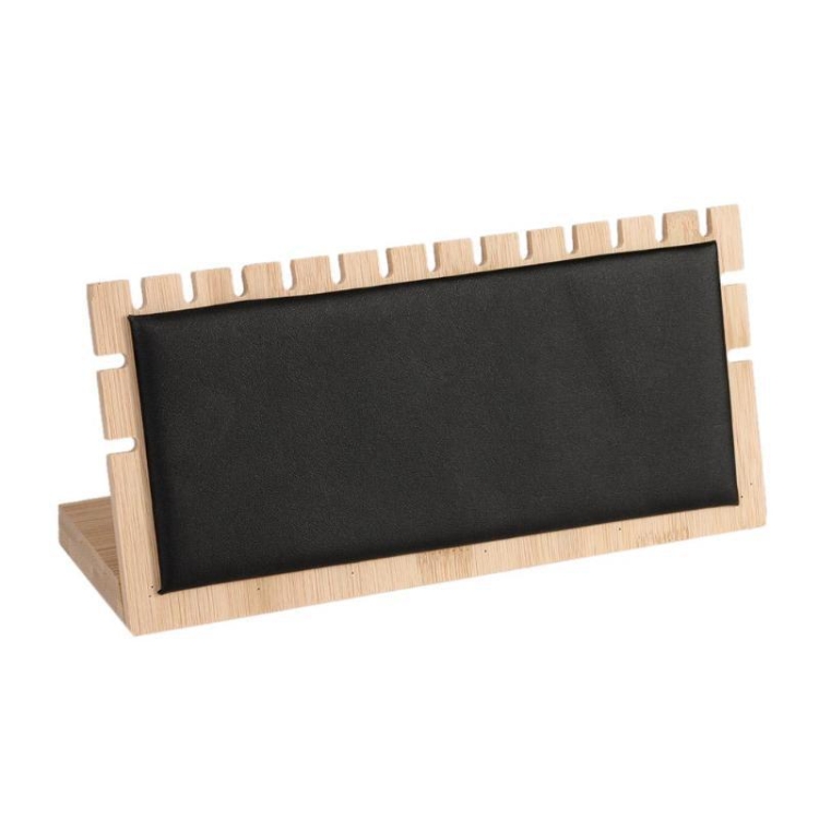 

Bamboo Wood Multi-slot L-shaped Jewelry Storage Display Stand(Black Leather)
