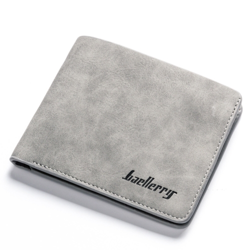 Baellerry BLR1152 Men Short Wallet Vintage Frosted Two Fold Wallet(Gray Horizontal)