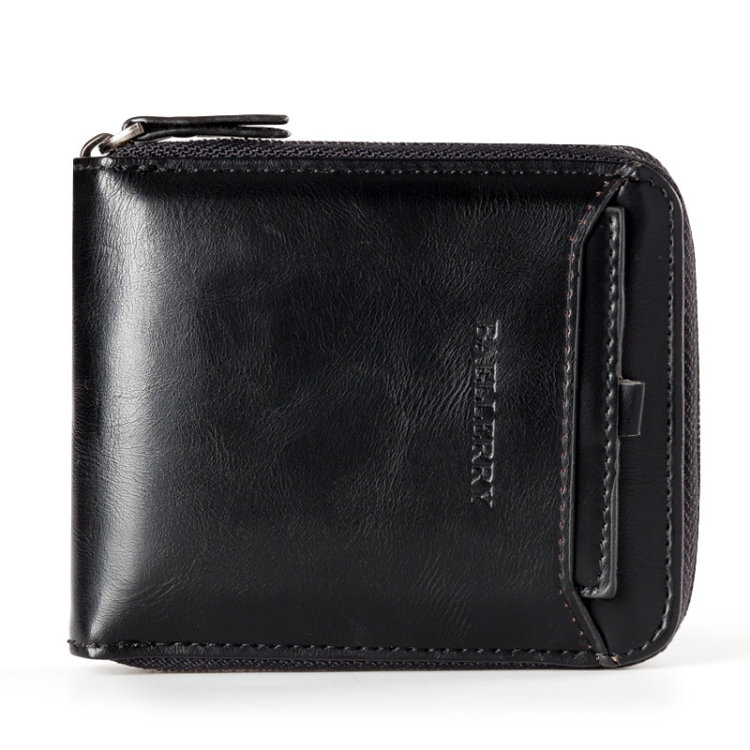 

Baellerry D3124 Short PU Leather Wallet Zipper Retro Youth Small Wallet(Black Horizontal)