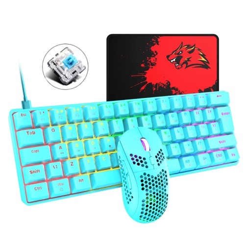 

FREEDOM-WOLF T60 62 Keys RGB Gaming Mechanical Keyboard Mouse Set, Cable Length:1.6m( Blue Green Shaft)
