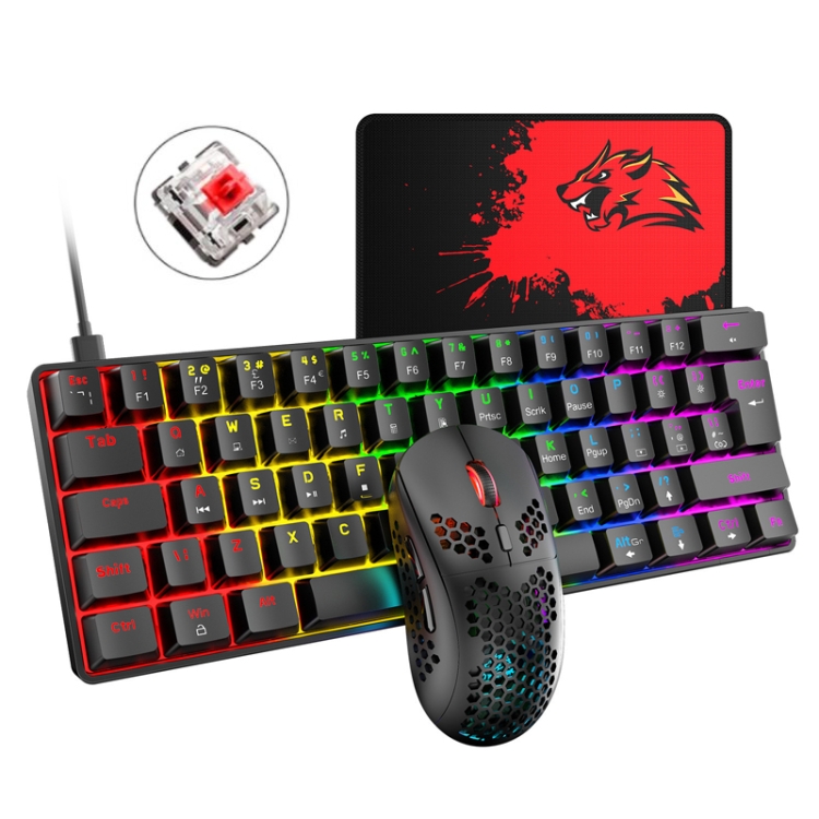 

FREEDOM-WOLF T60 62 Keys RGB Gaming Mechanical Keyboard Mouse Set, Cable Length:1.6m(Black Red Shaft)