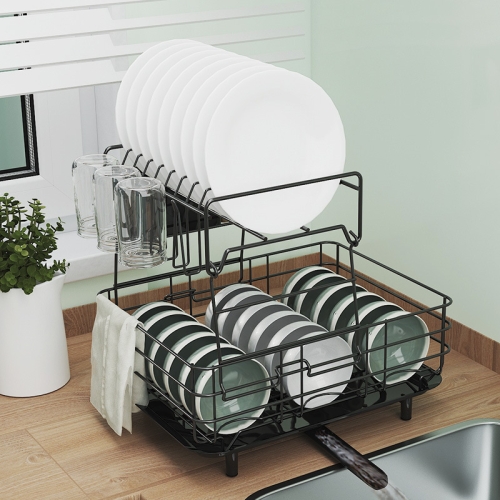 

HP201110 Kitchen Stainless Steel Multi-layer Dish Drain Rack(Black)