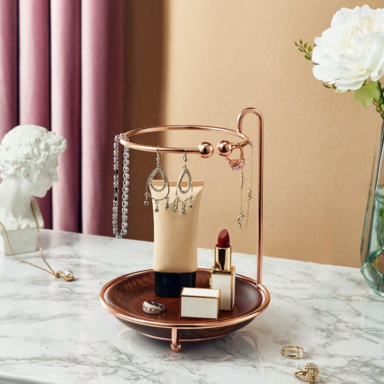 

HP210803 Entrance Small Objects Iewelry Storage Display Rack(Rose Gold + Walnut)