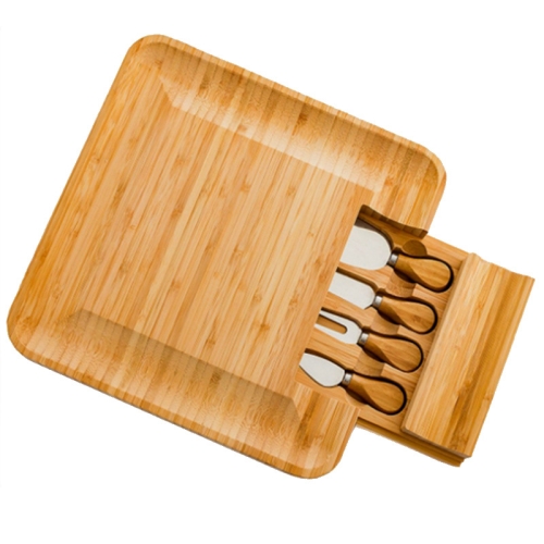 

Bamboo Cheese Board With Cutter Cheese Drawer Plate, Size: 33x33x3.5cm(Square)