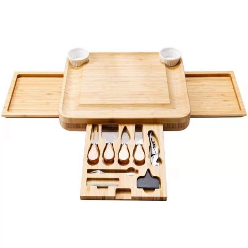 

Bamboo Cheese Board Charcuterie Board With Knife Storage, Shape: Square(Bamboo Color Three Draws)