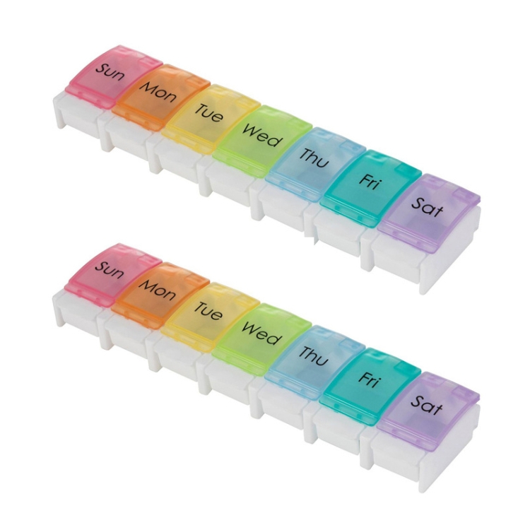 

2 PCS Portable Portable 7-Grid Bounce Button Pill Box(Rainbow)