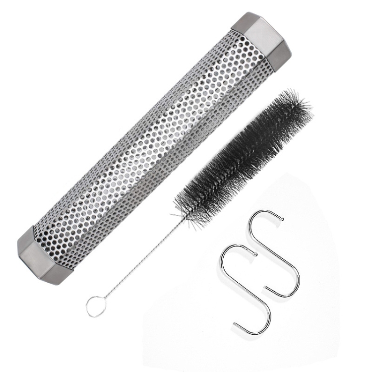 

12 Inch Stainless Steel 304 Smoked Tube BBQ Box Outdoor Cold Smoke Box,Style: Tube + Brush + Hook