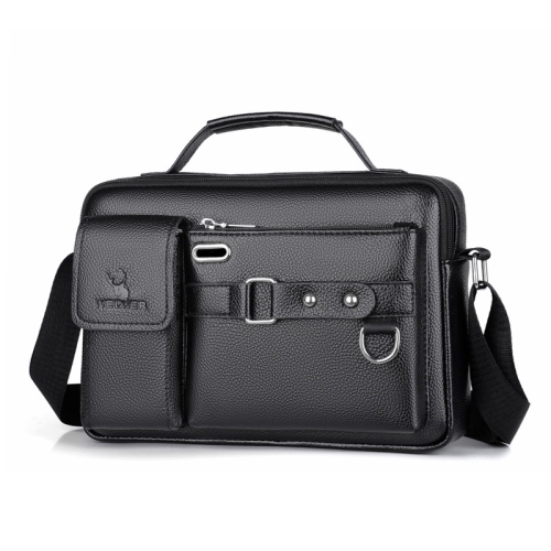 WEIXIER D235 Men Shoulder Bag Portable PU Leather Handbag(Litchi Texture Black)