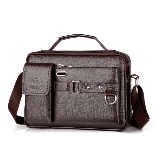 

WEIXIER D235 Men Shoulder Bag Portable PU Leather Handbag(Litchi Texture Brown)
