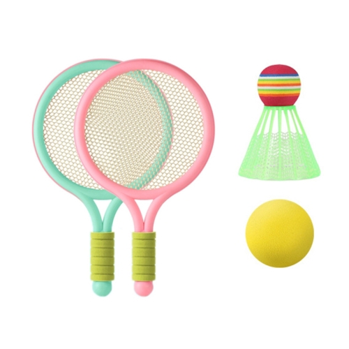 

2 Pairs Children Badminton Tennis Racket Outdoor Sports With Two Balls(Pink Green)